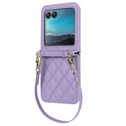 For Motorola Razr 40 Ultra Rhombic Texture Phone Case with Long & Short Lanyard(Light Purple)