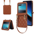 For Motorola Razr 40 Ultra Rhombic Texture Phone Case with Long & Short Lanyard(Brown) - Motorola Cases by PMC TechLife | Online Shopping South Africa | PMC TechLife | Buy Now Pay Later Mobicred