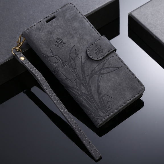 For OPPO A18 / A38 Orchid Butterfly Embossed Leather Phone Case(Black)