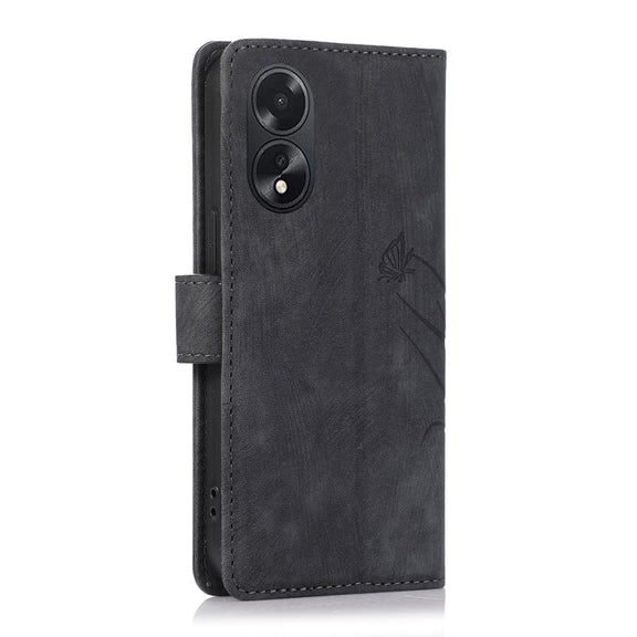 For OPPO A18 / A38 Orchid Butterfly Embossed Leather Phone Case(Black)