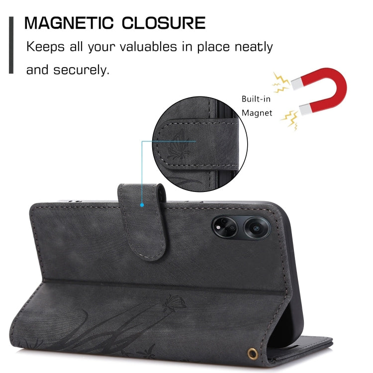 For OPPO A18 / A38 Orchid Butterfly Embossed Leather Phone Case(Black)