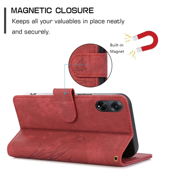 For OPPO A98 5G Orchid Butterfly Embossed Leather Phone Case(Red)