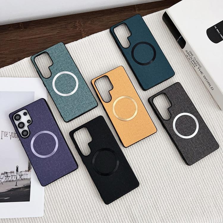 For Samsung Galaxy S25 Ultra 5G Magsafe Magnetic Ring Cloth Texture Phone Case(Black)