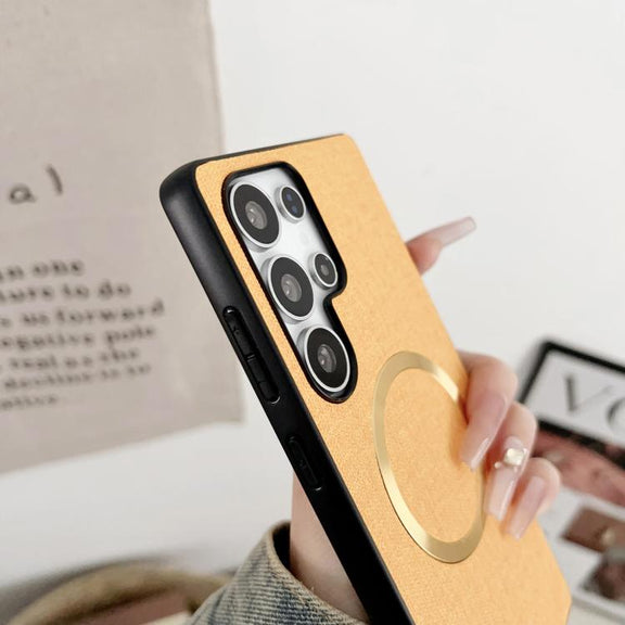 For Samsung Galaxy S25 Ultra 5G Magsafe Magnetic Ring Cloth Texture Phone Case(Orange)