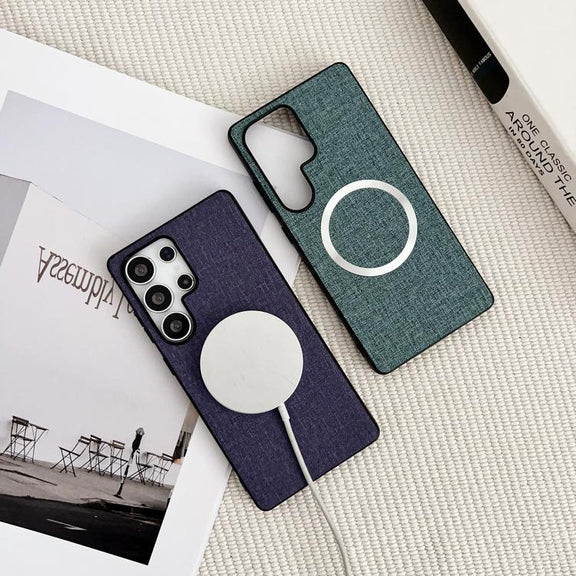 For Samsung Galaxy S25 Ultra 5G Magsafe Magnetic Ring Cloth Texture Phone Case(Grey)