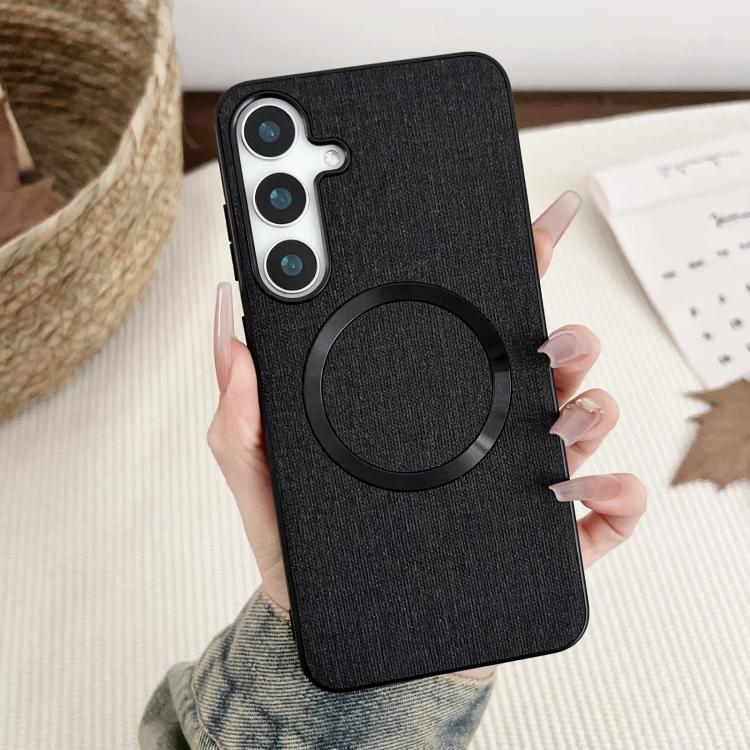 For Samsung Galaxy S25+ 5G Magsafe Magnetic Ring Cloth Texture Phone Case(Black)