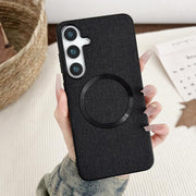 For Samsung Galaxy S25+ 5G Magsafe Magnetic Ring Cloth Texture Phone Case(Black)