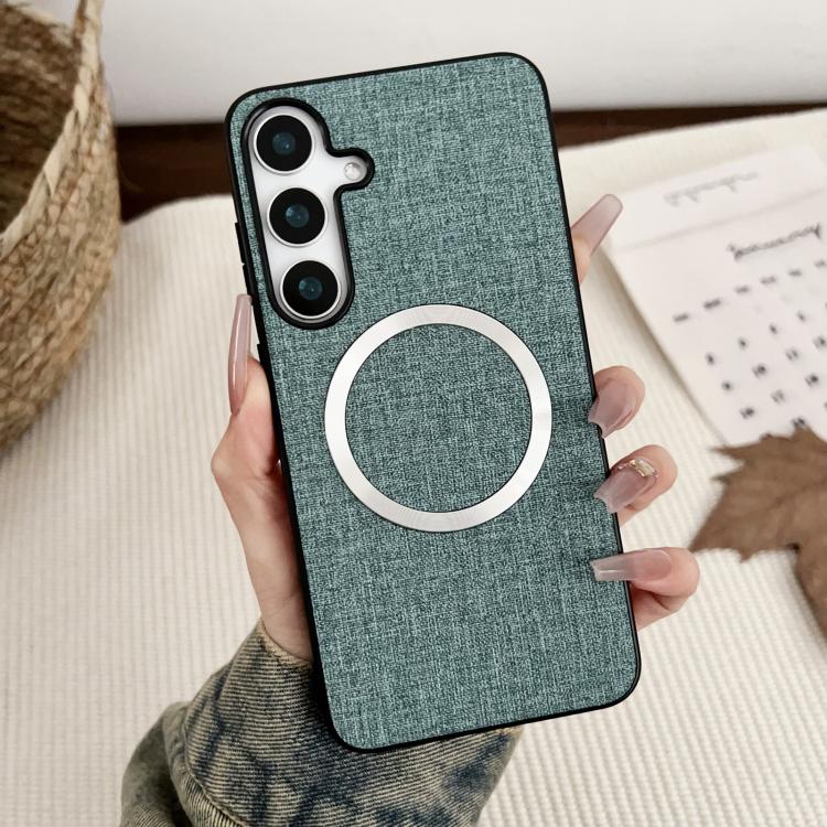 For Samsung Galaxy S25+ 5G Magsafe Magnetic Ring Cloth Texture Phone Case(Green)