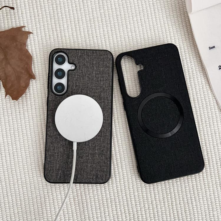 For Samsung Galaxy S25+ 5G Magsafe Magnetic Ring Cloth Texture Phone Case(Grey)