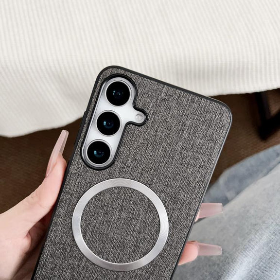 For Samsung Galaxy S25+ 5G Magsafe Magnetic Ring Cloth Texture Phone Case(Grey)