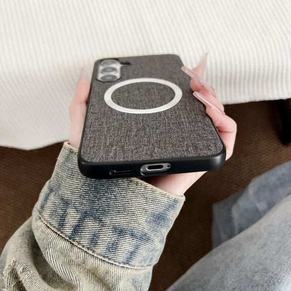 For Samsung Galaxy S25+ 5G Magsafe Magnetic Ring Cloth Texture Phone Case(Grey)