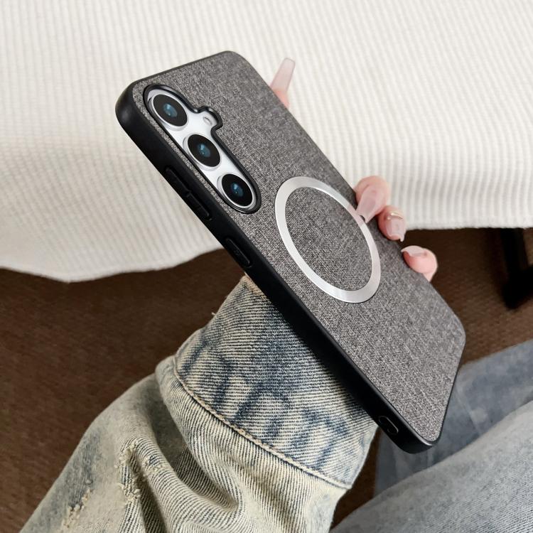 For Samsung Galaxy S25+ 5G Magsafe Magnetic Ring Cloth Texture Phone Case(Blue)