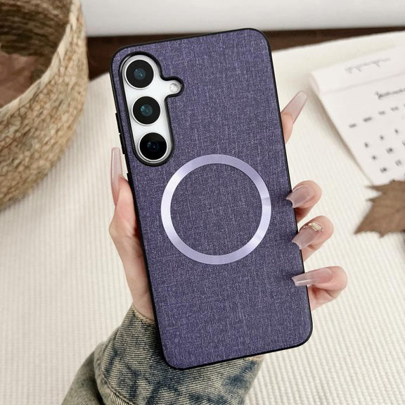 For Samsung Galaxy S25 5G Magsafe Magnetic Ring Cloth Texture Phone Case(Purple)
