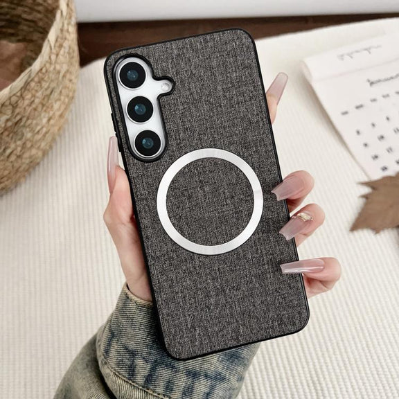For Samsung Galaxy S25 5G Magsafe Magnetic Ring Cloth Texture Phone Case(Grey)