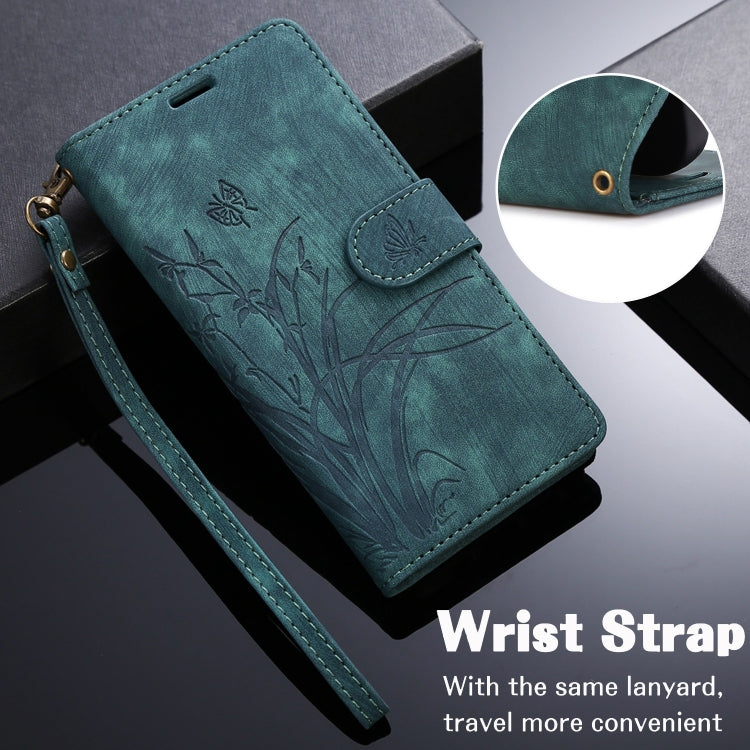 For iPhone 16 Pro Orchid Butterfly Embossed Leather Phone Case(Green)