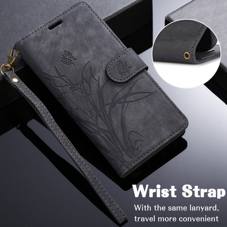 For iPhone 16 Orchid Butterfly Embossed Leather Phone Case(Black)
