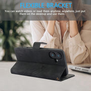 For iPhone 16 Orchid Butterfly Embossed Leather Phone Case(Black)
