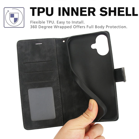 For iPhone 16 Plus Orchid Butterfly Embossed Leather Phone Case(Black)