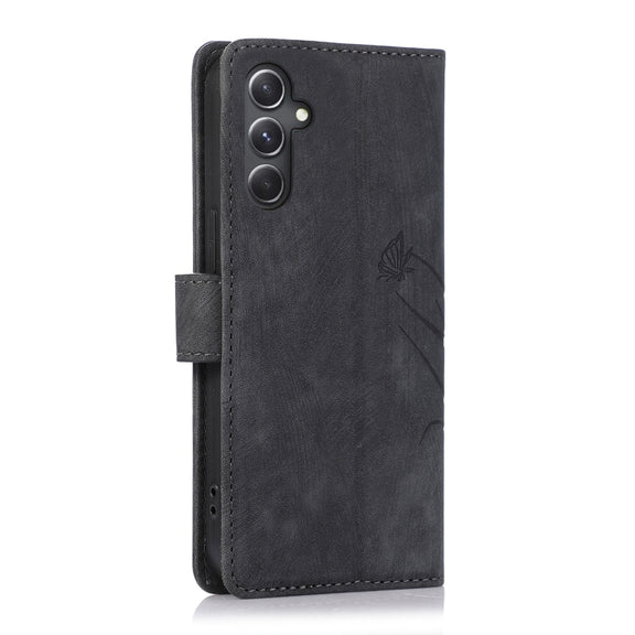 For Samsung Galaxy S24+ / S25+ 5G Orchid Butterfly Embossed Leather Phone Case(Black)