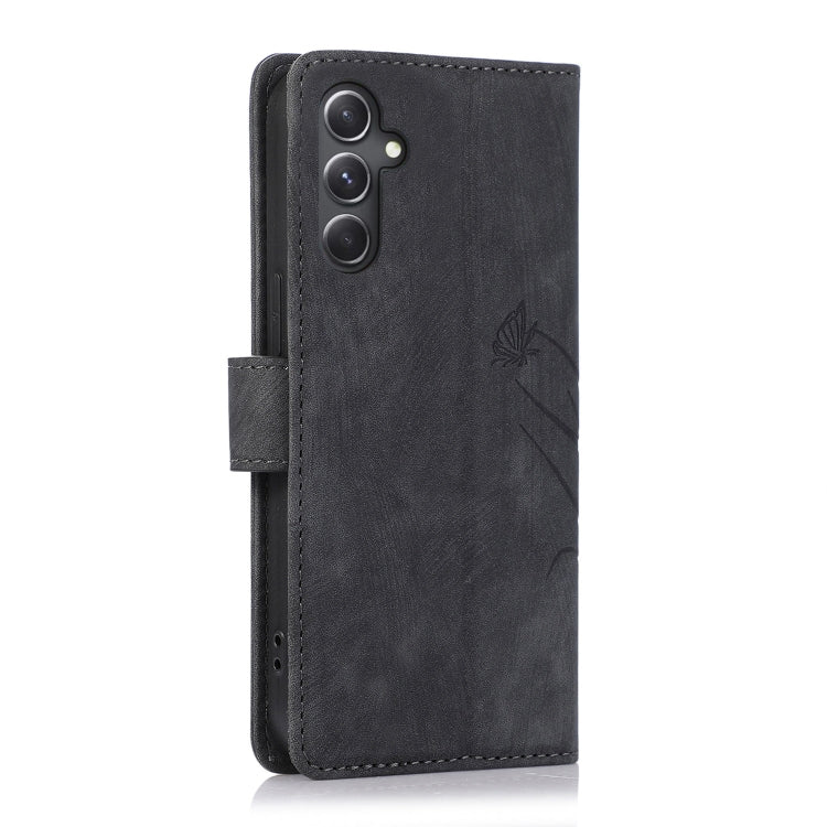 For Samsung Galaxy S24+ / S25+ 5G Orchid Butterfly Embossed Leather Phone Case(Black)