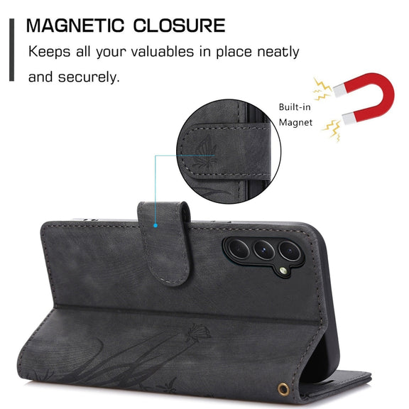 For Samsung Galaxy S24+ / S25+ 5G Orchid Butterfly Embossed Leather Phone Case(Black)