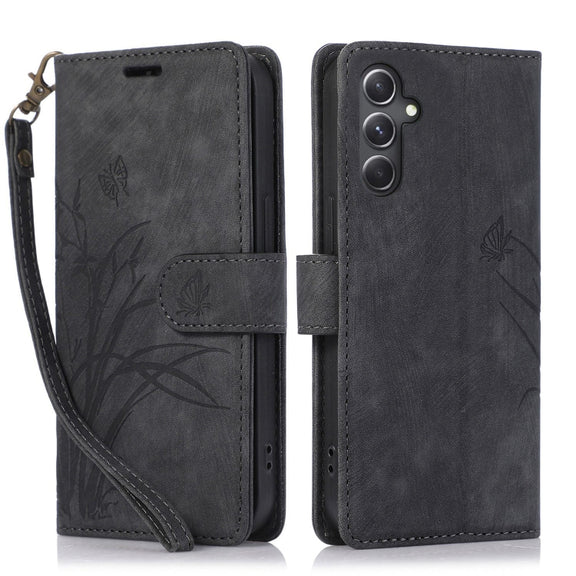 For Samsung Galaxy S24+ / S25+ 5G Orchid Butterfly Embossed Leather Phone Case(Black)