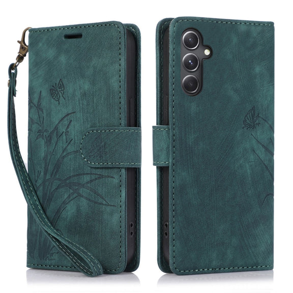 For Samsung Galaxy S24+ / S25+ 5G Orchid Butterfly Embossed Leather Phone Case(Green)