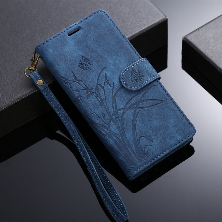 For Samsung Galaxy S24+ / S25+ 5G Orchid Butterfly Embossed Leather Phone Case(Blue)