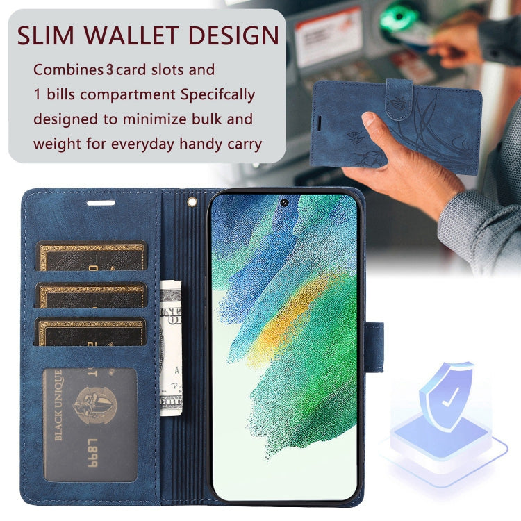 For Samsung Galaxy S24+ / S25+ 5G Orchid Butterfly Embossed Leather Phone Case(Blue)