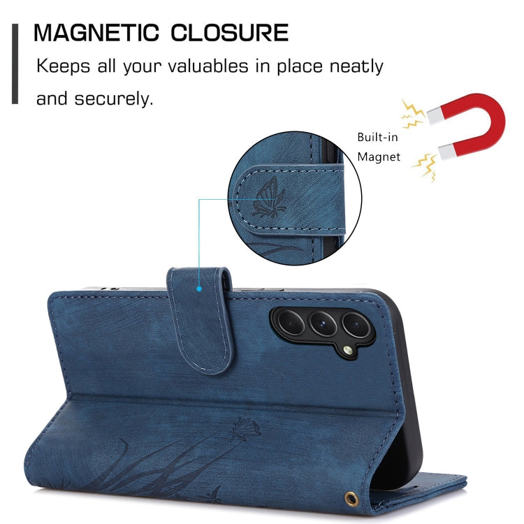 For Samsung Galaxy S24+ / S25+ 5G Orchid Butterfly Embossed Leather Phone Case(Blue)