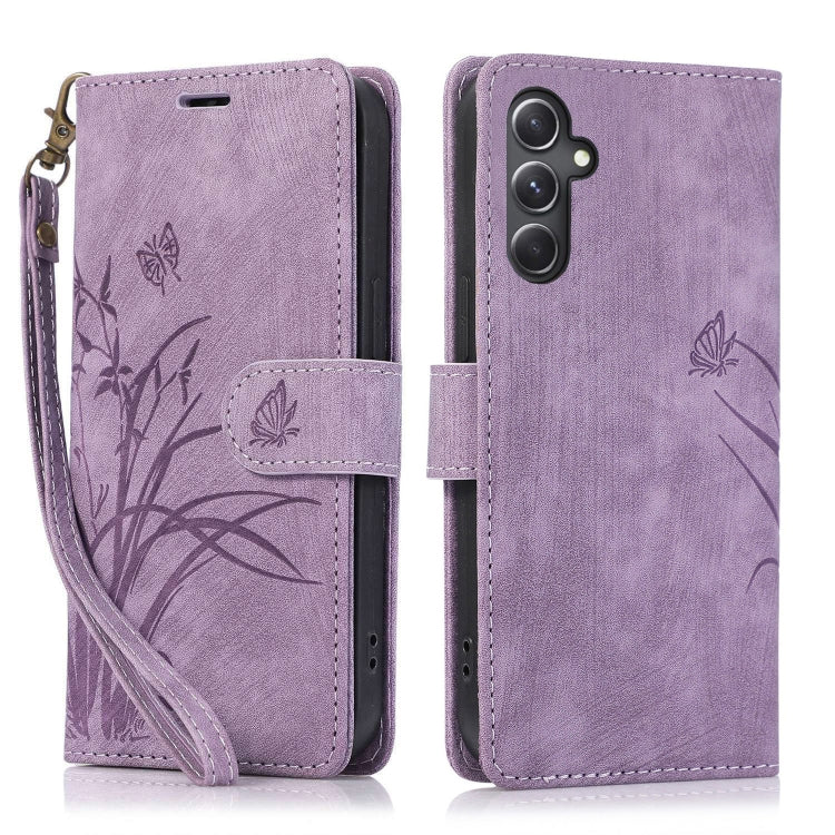 For Samsung Galaxy S24+ / S25+ 5G Orchid Butterfly Embossed Leather Phone Case(Purple)