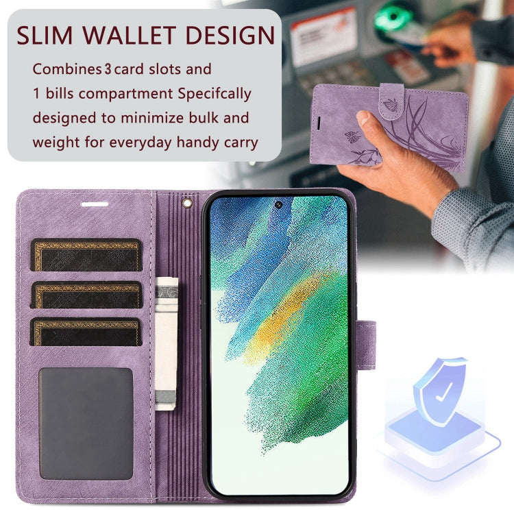 For Samsung Galaxy S24+ / S25+ 5G Orchid Butterfly Embossed Leather Phone Case(Purple)
