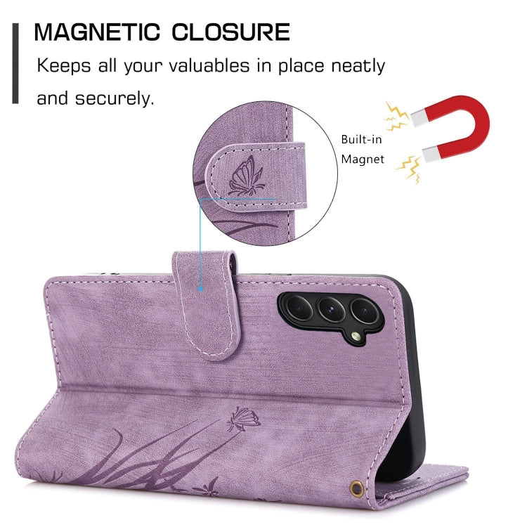 For Samsung Galaxy S24+ / S25+ 5G Orchid Butterfly Embossed Leather Phone Case(Purple)
