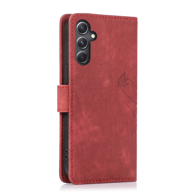 For Samsung Galaxy S24+ / S25+ 5G Orchid Butterfly Embossed Leather Phone Case(Red)