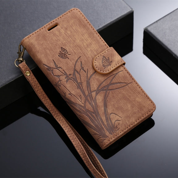 For Samsung Galaxy S24+ / S25+ 5G Orchid Butterfly Embossed Leather Phone Case(Brown)
