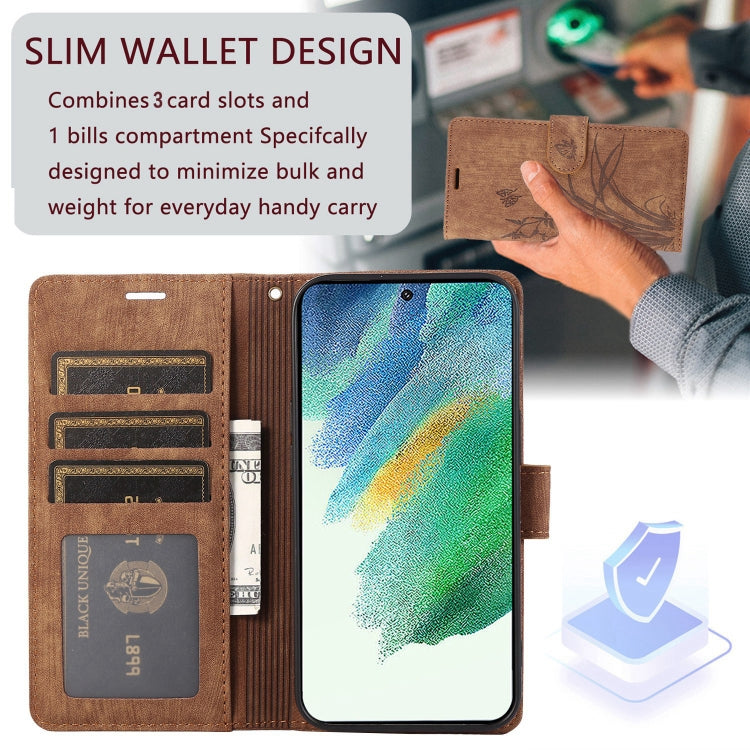 For Samsung Galaxy S24+ / S25+ 5G Orchid Butterfly Embossed Leather Phone Case(Brown)