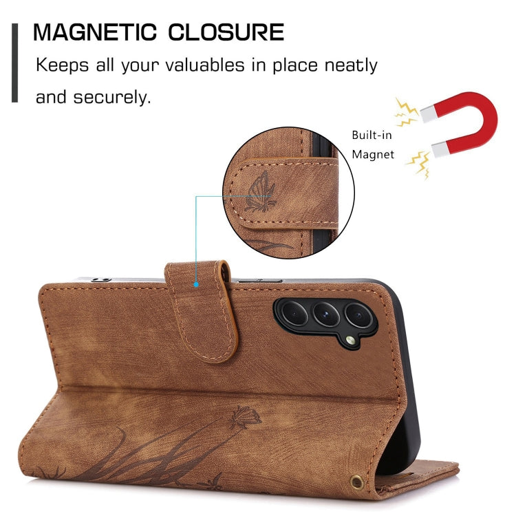 For Samsung Galaxy S24+ / S25+ 5G Orchid Butterfly Embossed Leather Phone Case(Brown)