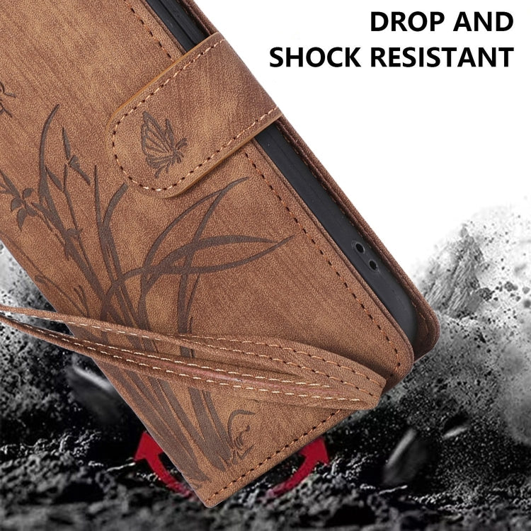 For Samsung Galaxy S24+ / S25+ 5G Orchid Butterfly Embossed Leather Phone Case(Brown)
