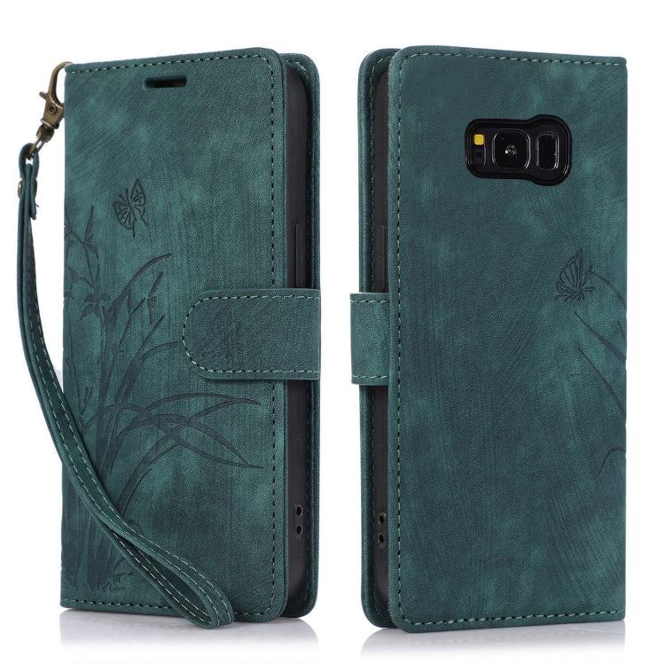 For Samsung Galaxy S8 Orchid Butterfly Embossed Leather Phone Case(Green)