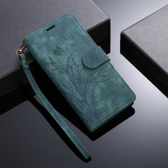For Samsung Galaxy S8 Orchid Butterfly Embossed Leather Phone Case(Green)