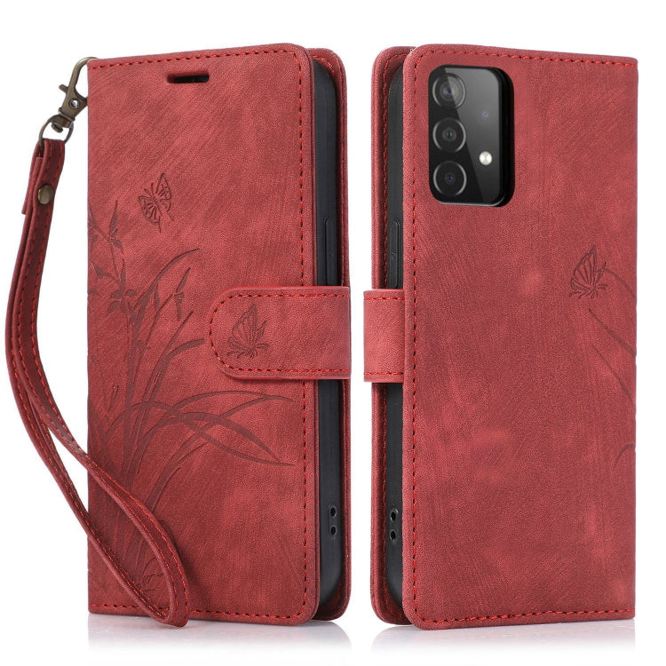 For Samsung Galaxy A73 Orchid Butterfly Embossed Leather Phone Case(Red)