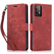 For Samsung Galaxy A73 Orchid Butterfly Embossed Leather Phone Case(Red)