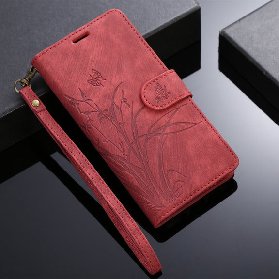 For Samsung Galaxy A73 Orchid Butterfly Embossed Leather Phone Case(Red)