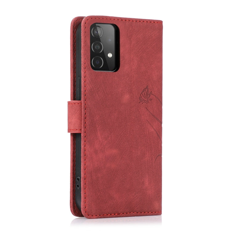 For Samsung Galaxy A73 Orchid Butterfly Embossed Leather Phone Case(Red)