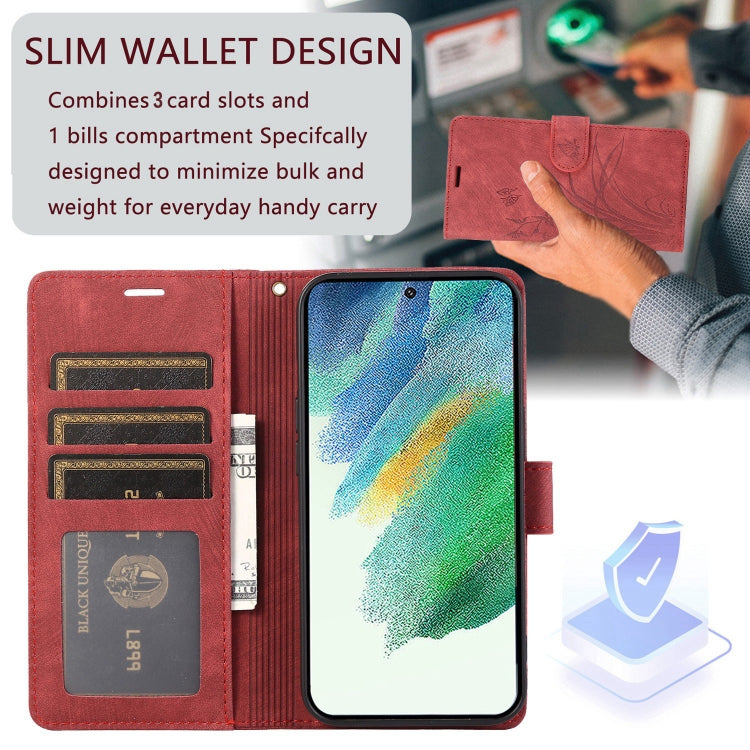 For Samsung Galaxy A73 Orchid Butterfly Embossed Leather Phone Case(Red)