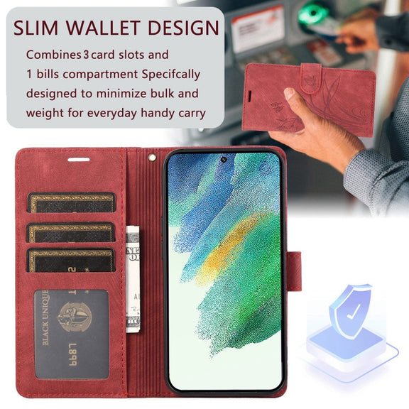 For Samsung Galaxy A73 Orchid Butterfly Embossed Leather Phone Case(Red)