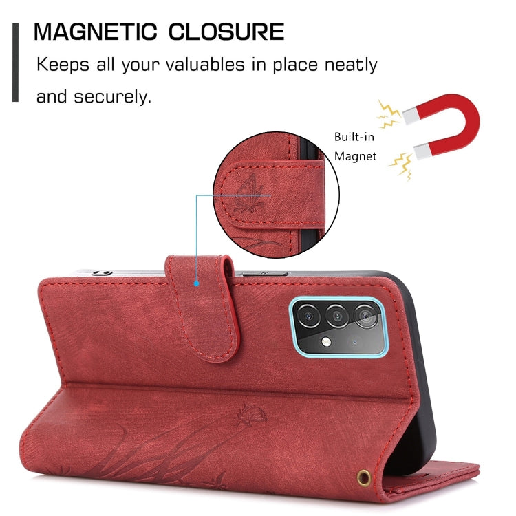 For Samsung Galaxy A73 Orchid Butterfly Embossed Leather Phone Case(Red)