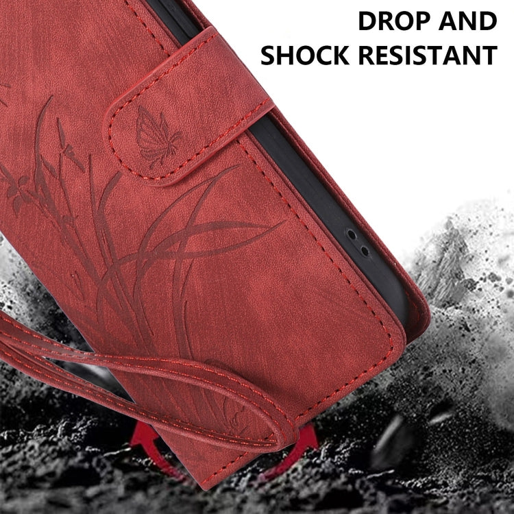 For Samsung Galaxy A73 Orchid Butterfly Embossed Leather Phone Case(Red)