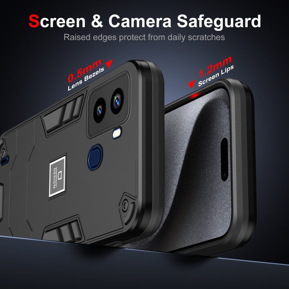 For Tecno Pop 6 2 in 1 Shockproof Phone Case(Black)