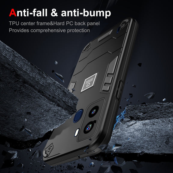 For Tecno Pop 6 2 in 1 Shockproof Phone Case(Black)